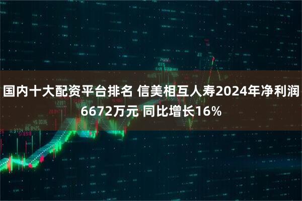 国内十大配资平台排名 信美相互人寿2024年净利润6672万元 同比增长16%